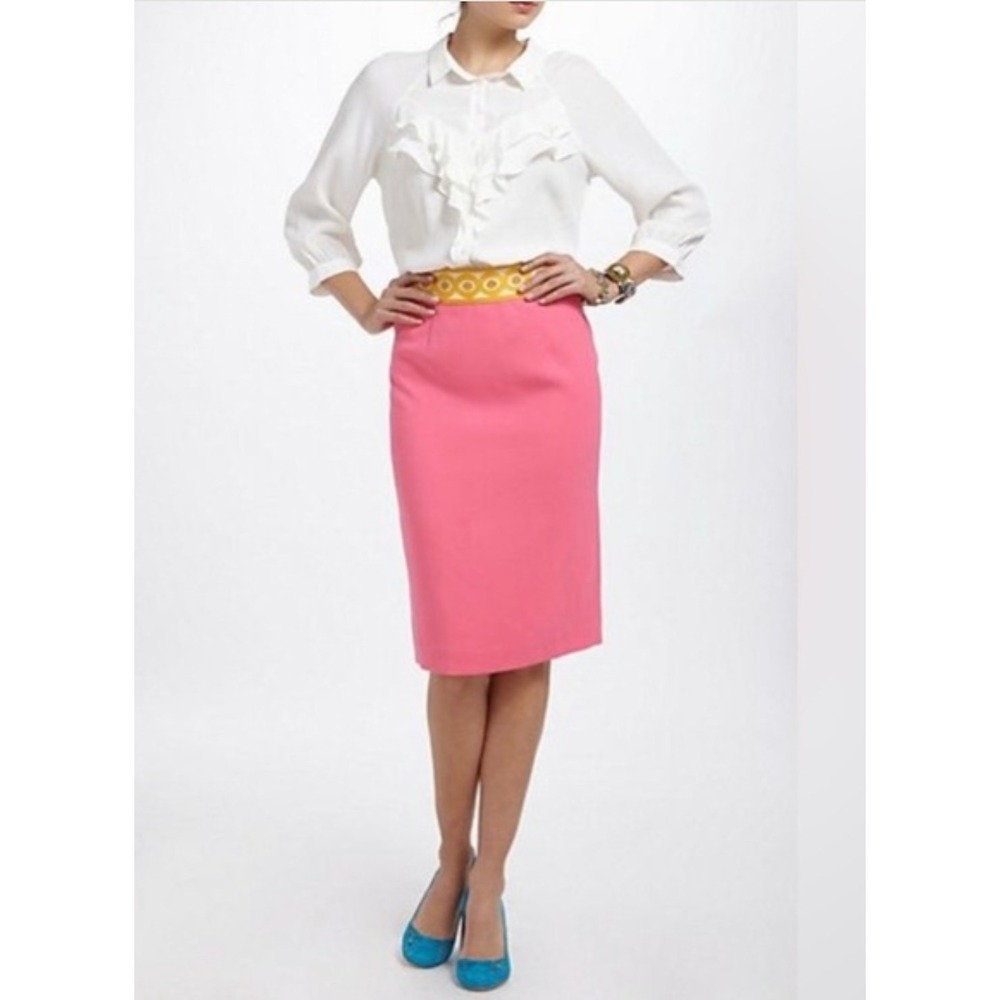 Anthropologie Electric Love Light Skirt Sz 4 Neon Pink‎ Embroidered Waist